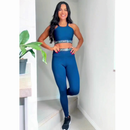Conjunto Fitness Calça Legging Cintura Alta e Cropped Alcinha com Elásticos Racy para Treinar