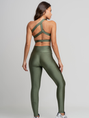 Conjunto Calça Legging Fitness mais top sem bojos Poliamida Academia cintura alta