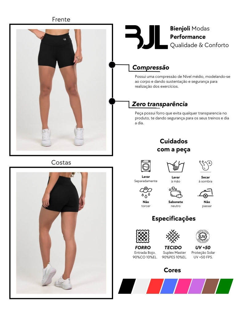 Short Fitness ZERO TRANSPARÊNCIA com Forro Academia Treino Musculação Crossfit