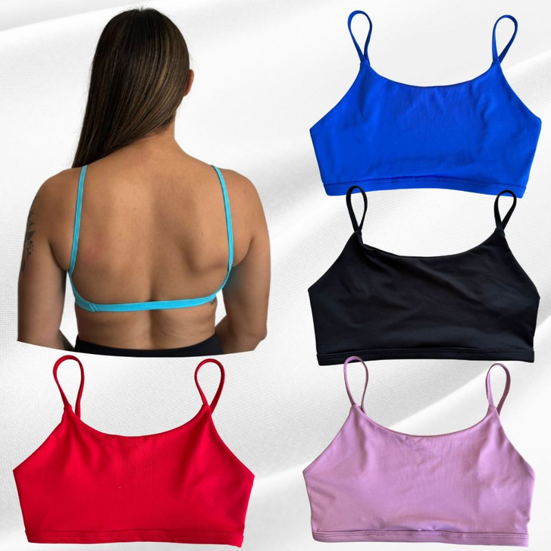 Top Academia Fitness Duplo Poliamida Costas Nua Alça Fina Com Elástico Na Barra