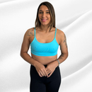 Top Academia Fitness Duplo Poliamida Costas Nua Alça Fina Com Elástico Na Barra