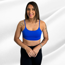 Top Academia Fitness Duplo Poliamida Costas Nua Alça Fina Com Elástico Na Barra