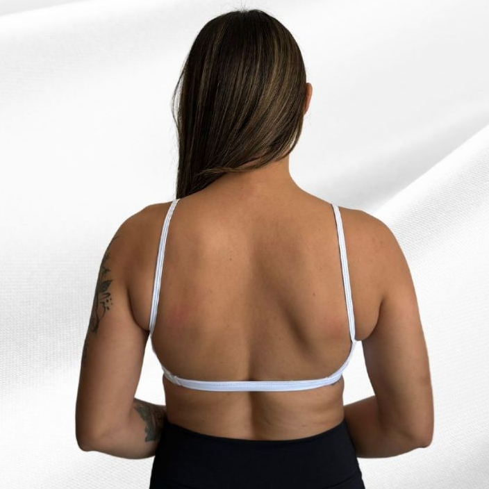 Top Academia Fitness Duplo Poliamida Costas Nua Alça Fina Com Elástico Na Barra