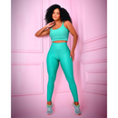 Conjunto top com calça bojo removível fitness academia feminino cintura alta moda zero transparência