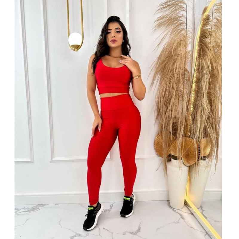 Conjunto top com calça bojo removível fitness academia feminino cintura alta moda zero transparência