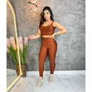 Conjunto top com calça bojo removível fitness academia feminino cintura alta moda zero transparência