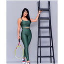 Conjunto top com calça bojo removível fitness academia feminino cintura alta moda zero transparência