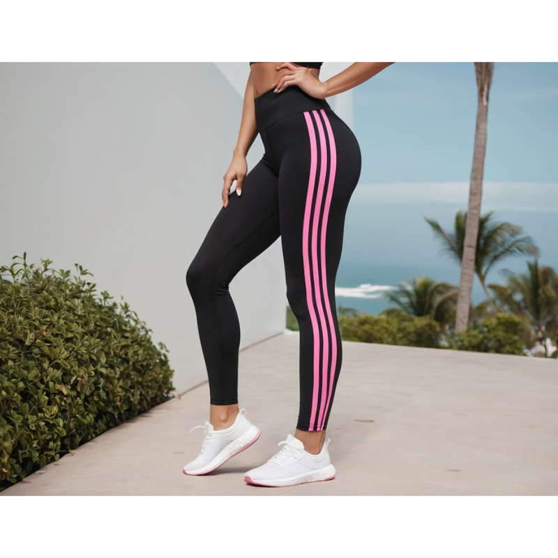 Calça Leg 3 Listras Legging Suplex Feminina Cintura Alta Academia Fitness