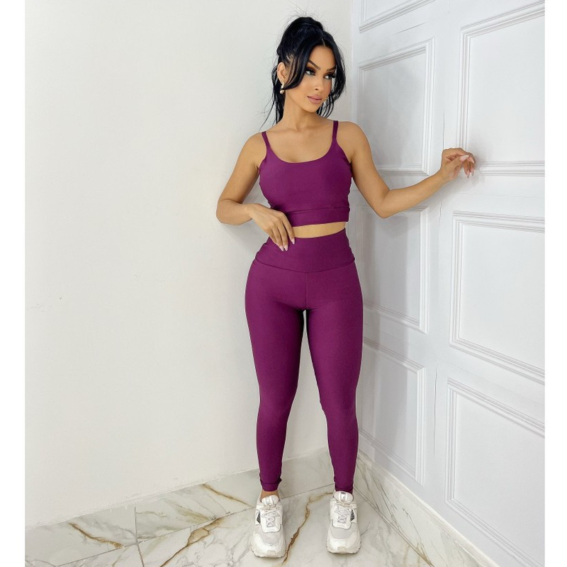Conjunto Fitness Feminino com Top e Calça Cintura Alta – Zero Transparência
