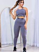 Conjunto Fitness Calça Legging Cintura Alta e Cropped Alcinha com Elásticos Racy para Treinar
