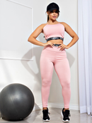 Conjunto Fitness Calça Legging Cintura Alta e Cropped Alcinha com Elásticos Racy para Treinar