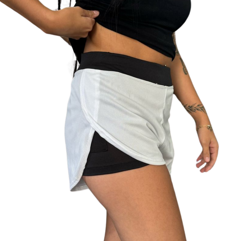 Shorts 2 em 1 Feminino – Compressão Dry Fit para Academia e Caminhadas