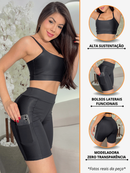 Conjunto Feminino Fitness Top + Short C/ Bolso Suplex Premium Roupa de Academia Treino Corrida