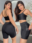 Conjunto Feminino Fitness Top + Short C/ Bolso Suplex Premium Roupa de Academia Treino Corrida