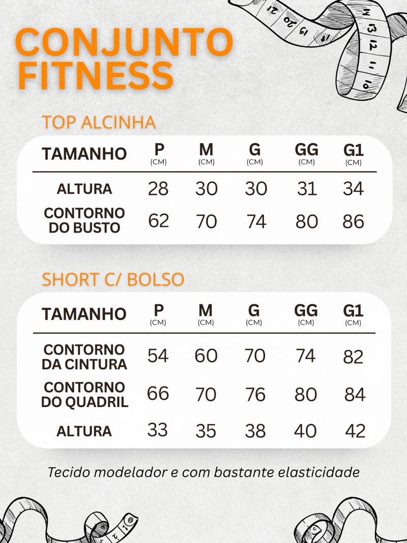 Conjunto Feminino Fitness Top + Short C/ Bolso Suplex Premium Roupa de Academia Treino Corrida