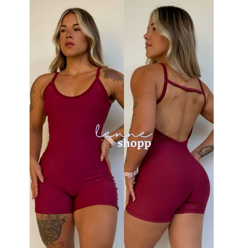 Macaquinho Fitness Feminino Suplex com Costas Abertas.