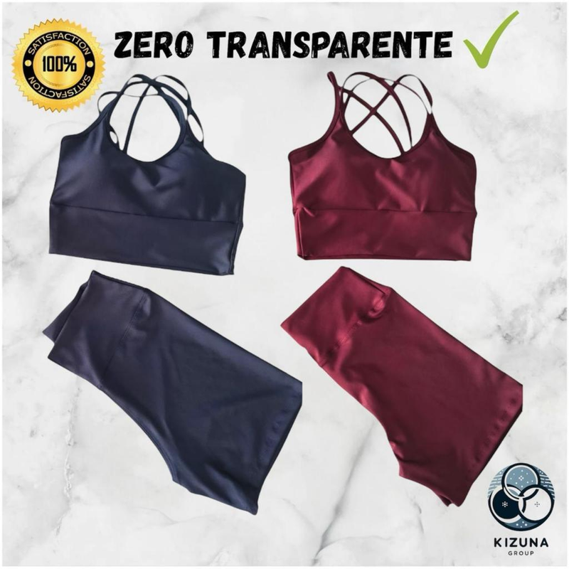 Kit 2 Conjuntos Fitness Feminino Top e Short | Bojo Removível | Zero Transparente