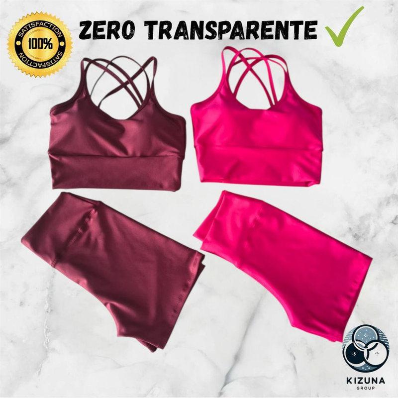 Kit 2 Conjuntos Fitness Feminino Top e Short | Bojo Removível | Zero Transparente