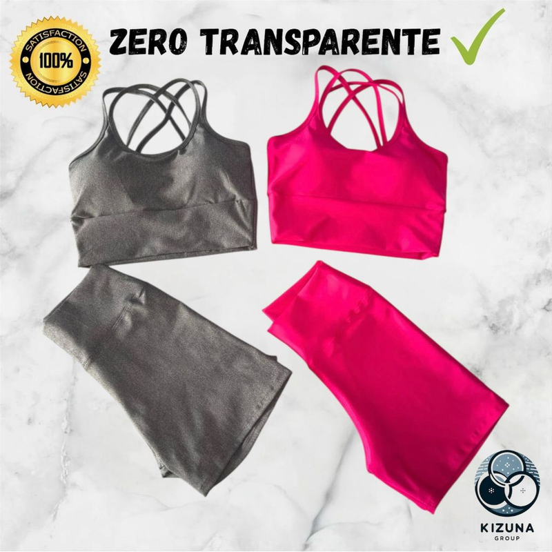 Kit 2 Conjuntos Fitness Feminino Top e Short | Bojo Removível | Zero Transparente