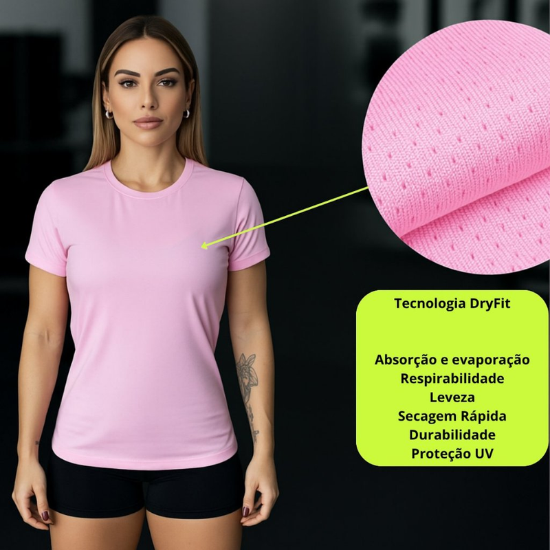 Kit 5 Camiseta Feminina Dry Fit Academia Treino Corrida Esportes Proteção UV