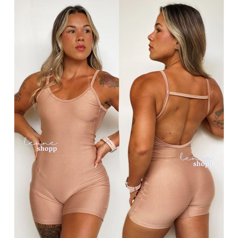 Macaquinho Fitness Feminino Suplex com Costas Abertas.