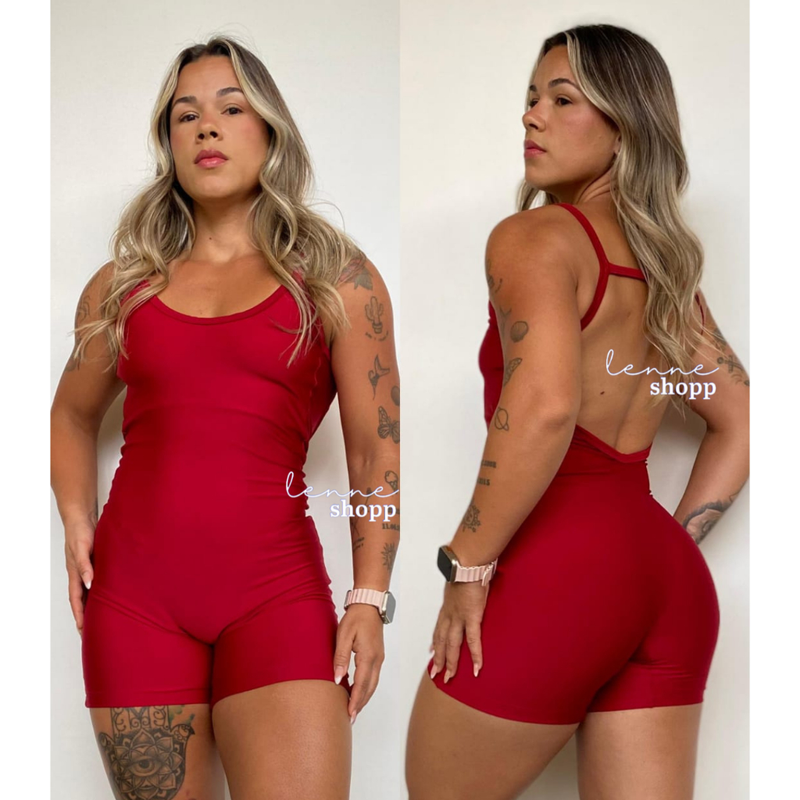 Macaquinho Fitness Feminino Suplex com Costas Abertas.