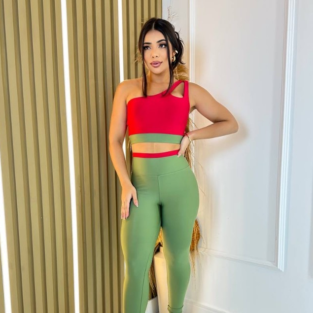 Conjunto Fitness Bicolor – Top Gota + Legging Cós Alto Anatômico