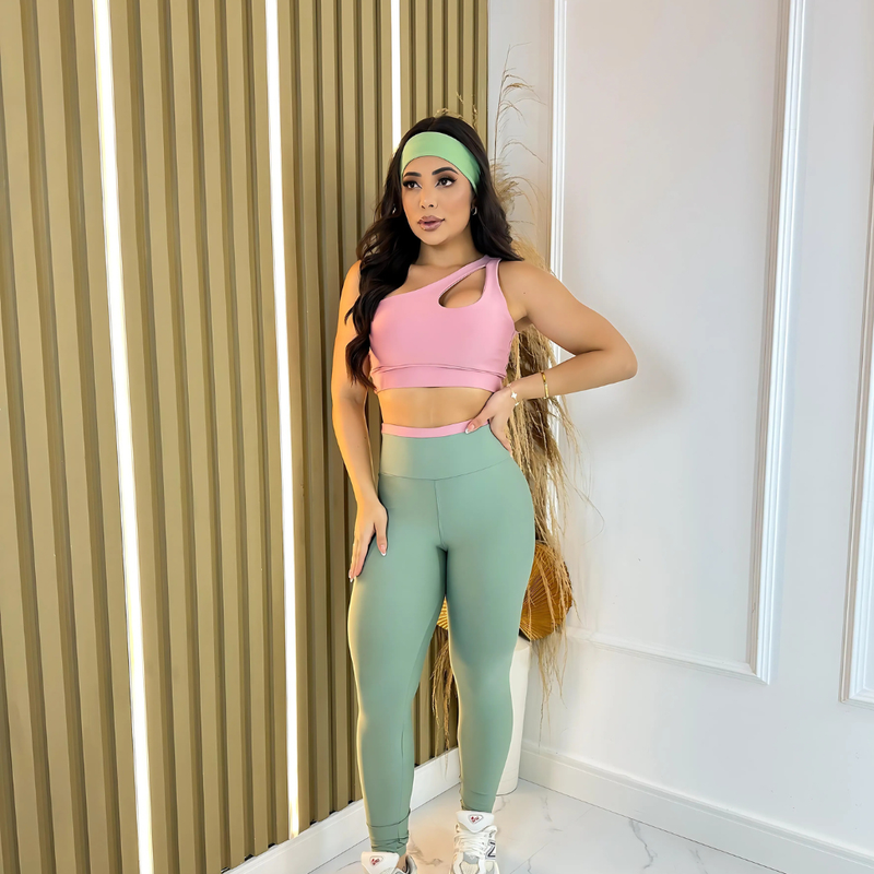 Conjunto Fitness Bicolor – Top Gota + Legging Cós Alto Anatômico