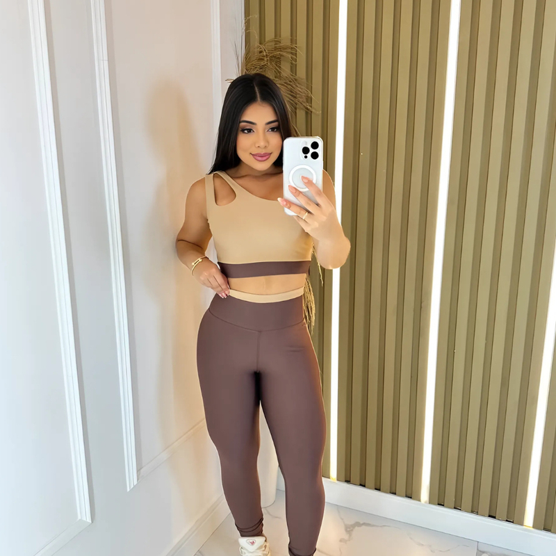 Conjunto Fitness Bicolor – Top Gota + Legging Cós Alto Anatômico