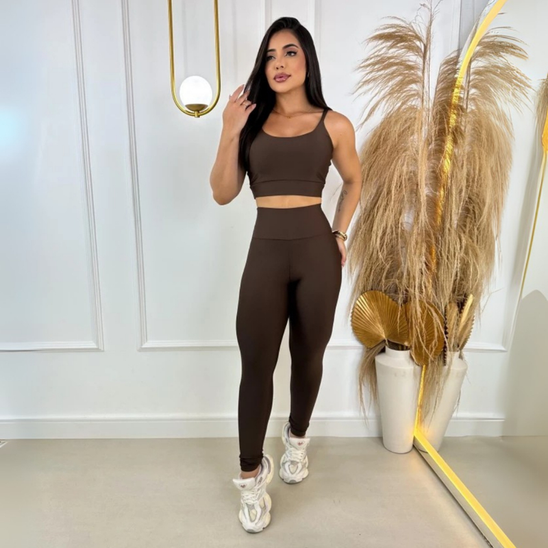 Conjunto Fitness Feminino com Top e Calça Cintura Alta – Zero Transparência