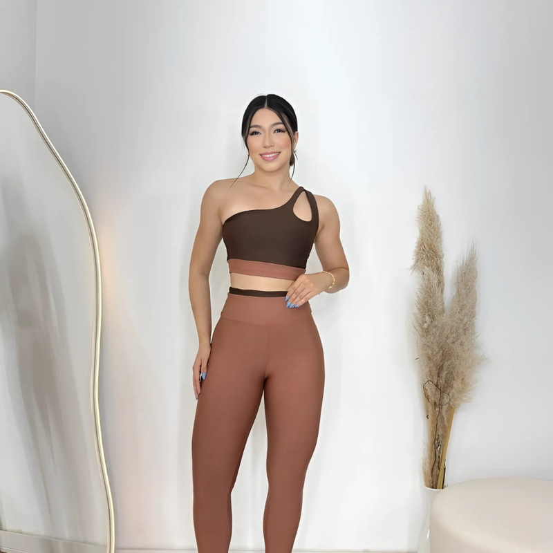 Conjunto Fitness Bicolor – Top Gota + Legging Cós Alto Anatômico