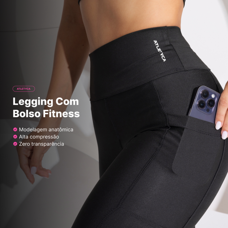 Legging Feminina Cintura Alta com Bolso – Academia e Corrida
