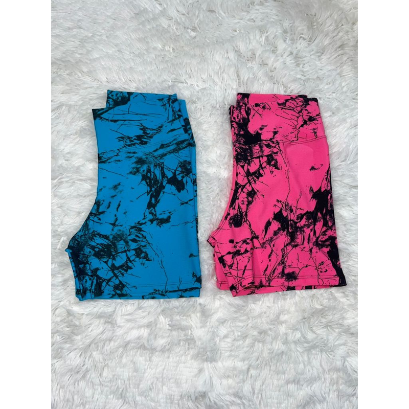 Kit 2 Shorts Fitness Marmorizado Roupa Academia Cintura Alta Feminino Tie Dye Zero Transparencia
