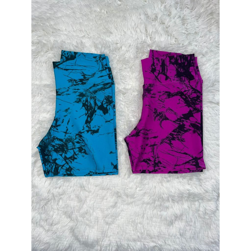 Kit 2 Shorts Fitness Marmorizado Roupa Academia Cintura Alta Feminino Tie Dye Zero Transparencia