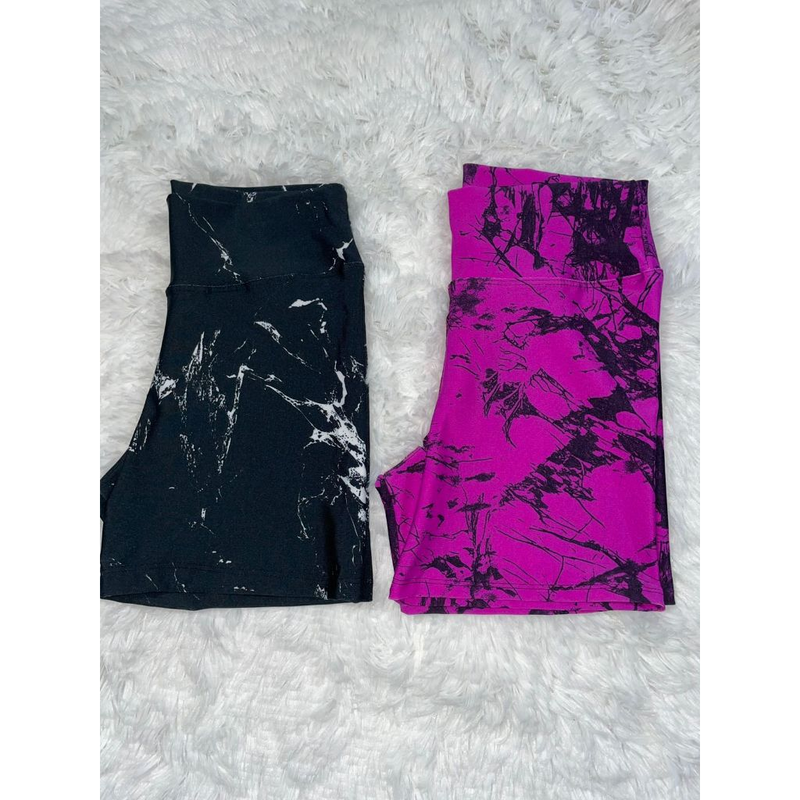 Kit 2 Shorts Fitness Marmorizado Roupa Academia Cintura Alta Feminino Tie Dye Zero Transparencia